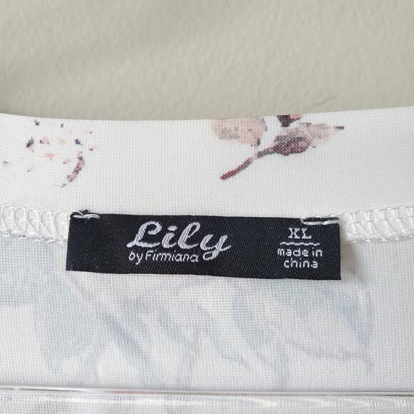 Lily Firmiana Women Tunic Top Blouse XL White Floral Jersey Knit V Neck NEW - Picture 3 of 9
